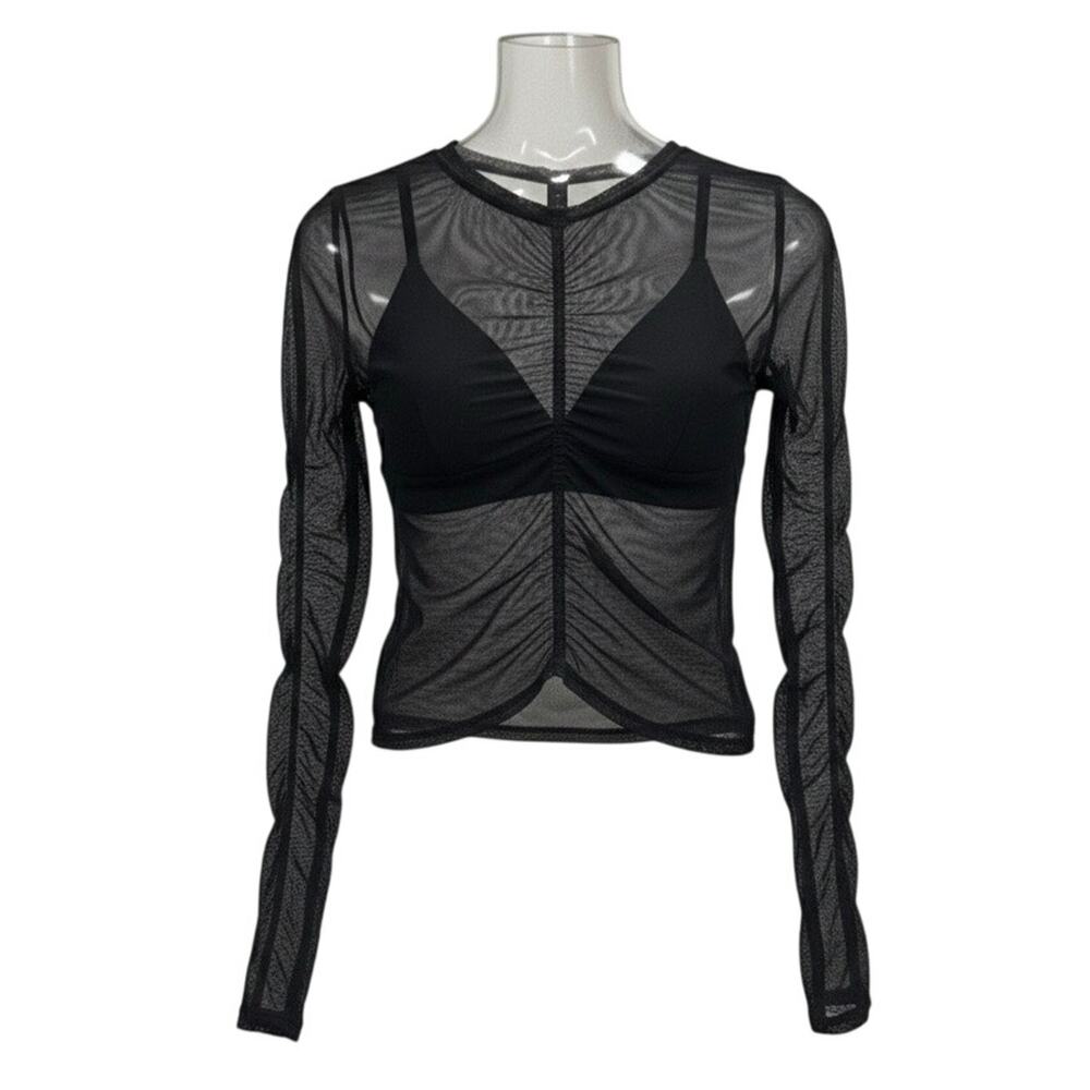 ABERCROMBIE & FITCH Black Sheer Ruched Long Sleeve Top Medium Paloma Grunge